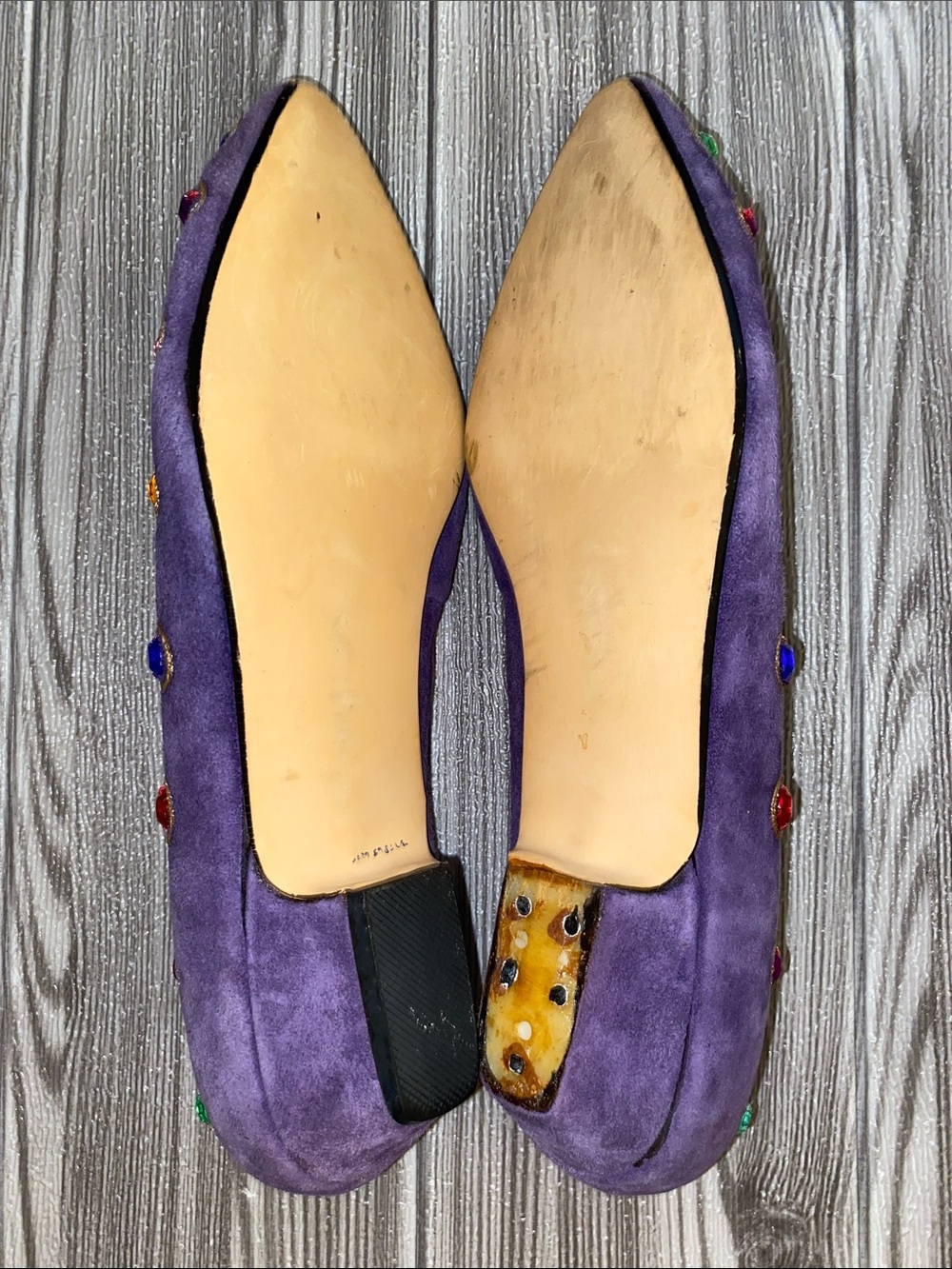 Vintage J.Renee Purple Velvet Jeweled Pointed Flats - Picture 2 of 7